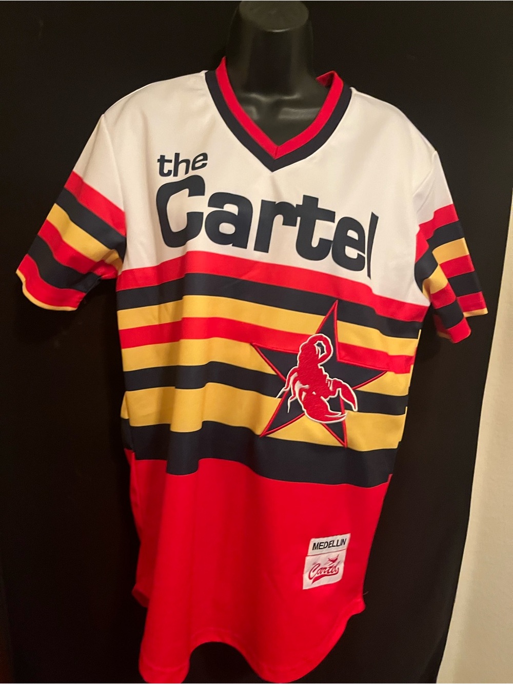 The Cartel Striped Short-Sleeve Jersey in White, Red, Yellow, Navy